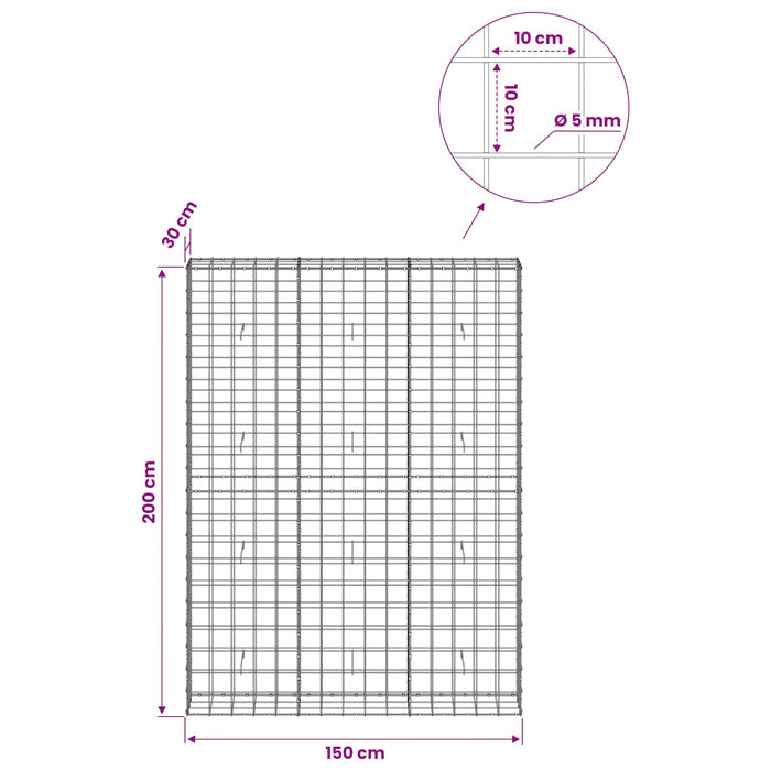 Gabion cu fir de 5 mm și plasă de 10x10 cm 150x30x200 cm WALTI