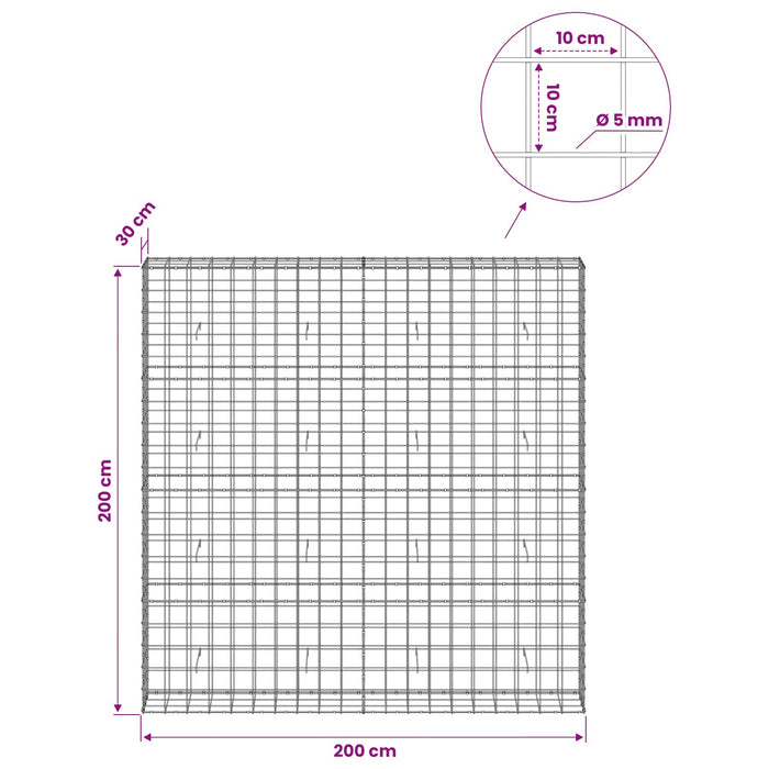 Gabion cu fir de 5 mm și plasă de 10x10 cm 200x30x200 cm WALTI