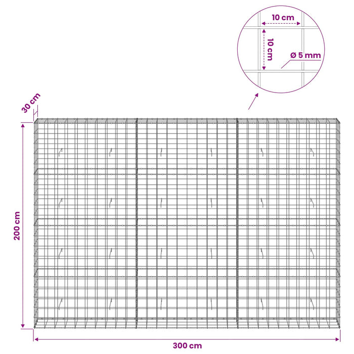 Gabion cu fir de 5 mm și plasă de 10x10 cm 300x30x200 cm WALTI