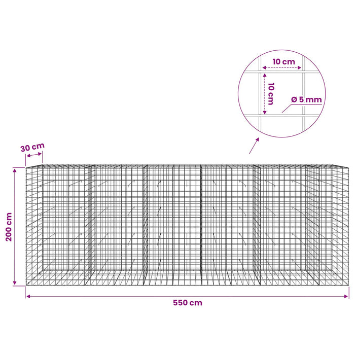 Gabion cu fir de 5 mm și plasă de 10x10 cm 550x30x200 cm WALTI
