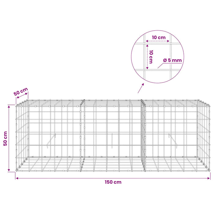 Gabion cu fir de 5 mm și plasă de 10x10 cm 150x50x50 cm WALTI