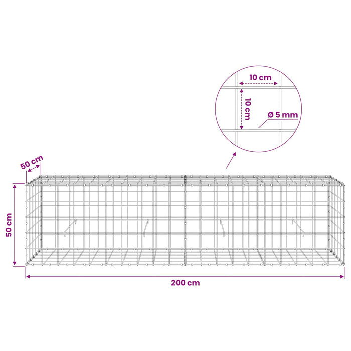 Gabion cu fir de 5 mm și plasă de 10x10 cm 200x50x50 cm WALTI