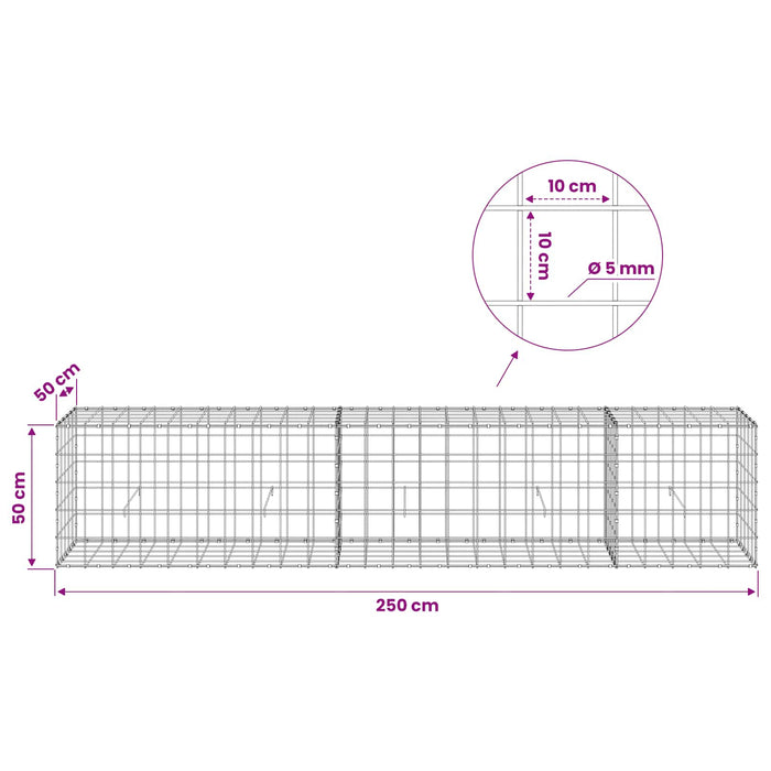 Gabion cu fir de 5 mm și plasă de 10x10 cm 250x50x50 cm WALTI