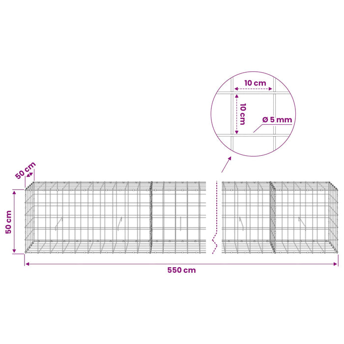 Gabion cu fir de 5 mm și plasă de 10x10 cm 550x50x50 cm WALTI