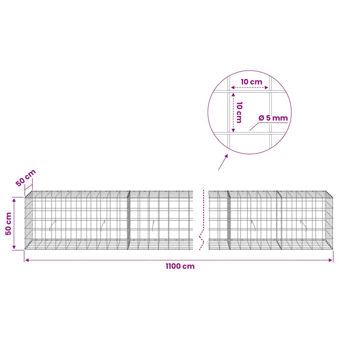 Gabion cu fir de 5 mm și plasă de 10x10 cm 1100x50x50 cm WALTI