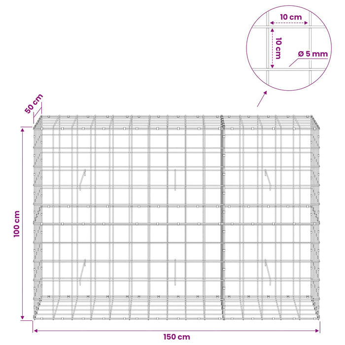 Gabion cu fir de 5 mm și plasă de 10x10 cm 150x50x100 cm WALTI