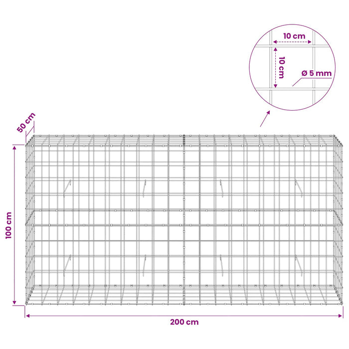 Gabion cu fir de 5 mm și plasă de 10x10 cm 200x50x100 cm WALTI