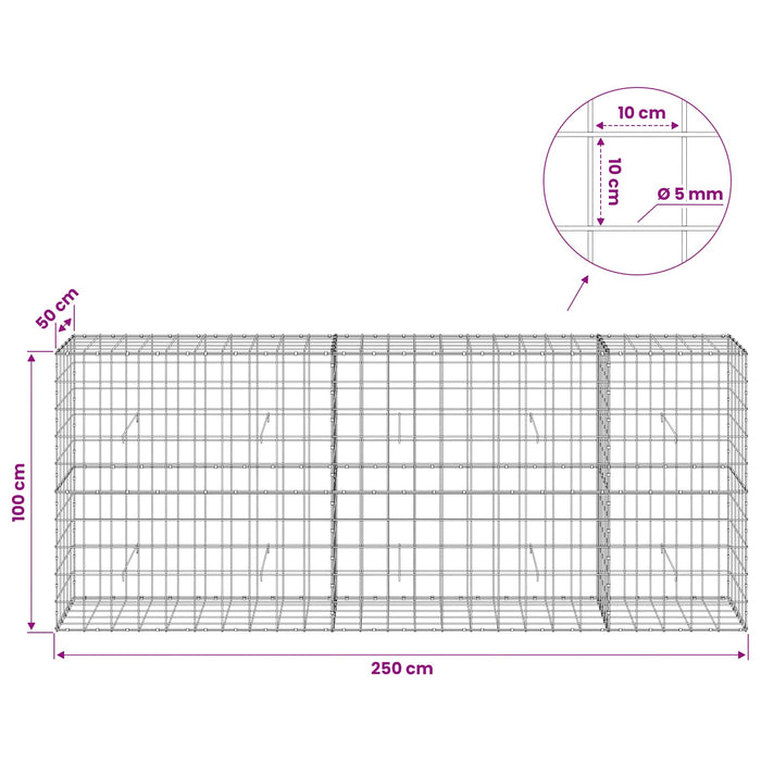 Gabion cu fir de 5 mm și plasă de 10x10 cm 250x50x100 cm WALTI