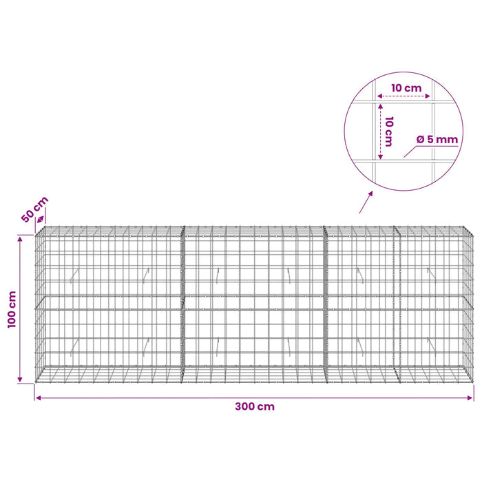 Gabion cu fir de 5 mm și plasă de 10x10 cm 300x50x100 cm WALTI