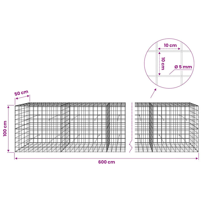 Gabion cu fir de 5 mm și plasă de 10x10 cm 600x50x100 cm WALTI