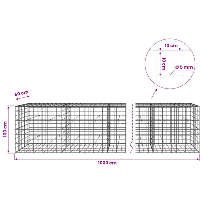 Gabion cu fir de 5 mm și plasă de 10x10 cm 1000x50x100 cm WALTI