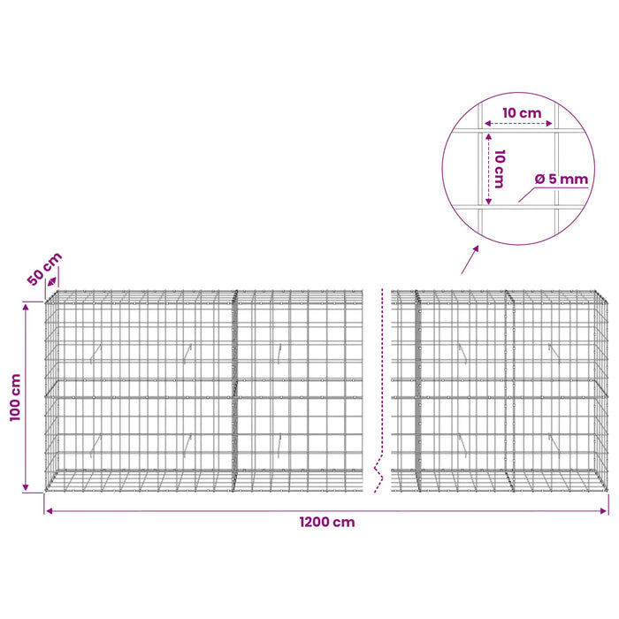 Gabion cu fir de 5 mm și plasă de 10x10 cm 1200x50x100 cm WALTI