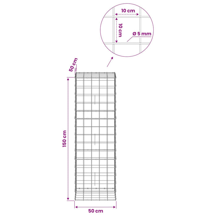 Gabion cu fir de 5 mm și plasă de 10x10 cm 50x50x150 cm WALTI