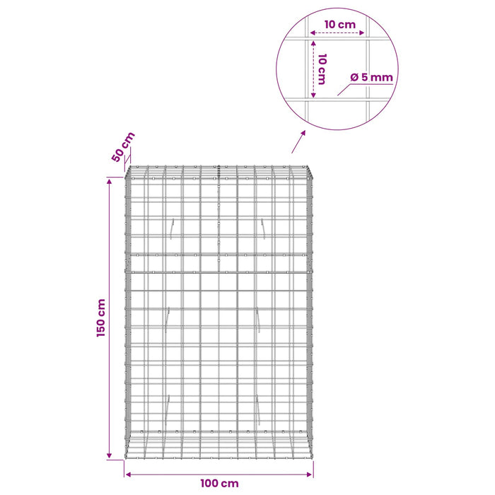 Gabion cu fir de 5 mm și plasă de 10x10 cm 100x50x150 cm WALTI