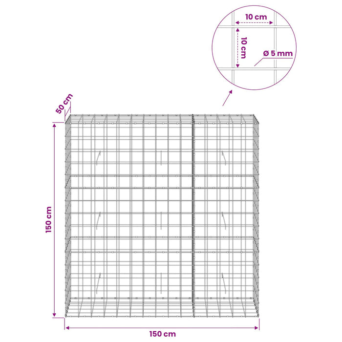 Gabion cu fir de 5 mm și plasă de 10x10 cm 150x50x150 cm WALTI