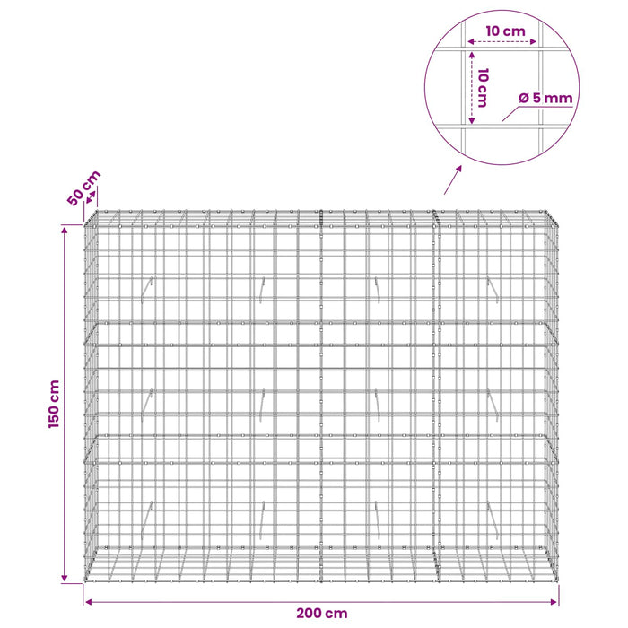 Gabion cu fir de 5 mm și plasă de 10x10 cm 200x50x150 cm WALTI