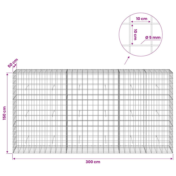 Gabion cu fir de 5 mm și plasă de 10x10 cm 300x50x150 cm WALTI