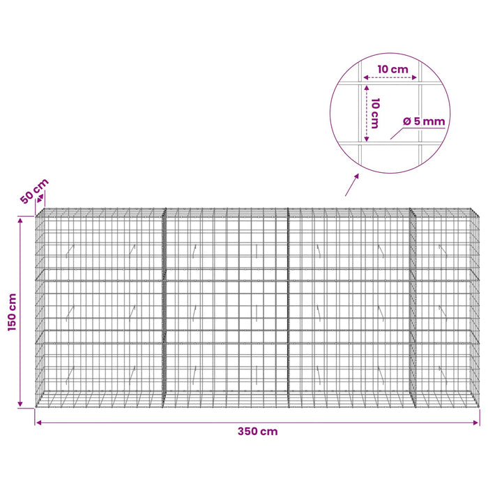 Gabion cu fir de 5 mm și plasă de 10x10 cm 350x50x150 cm WALTI