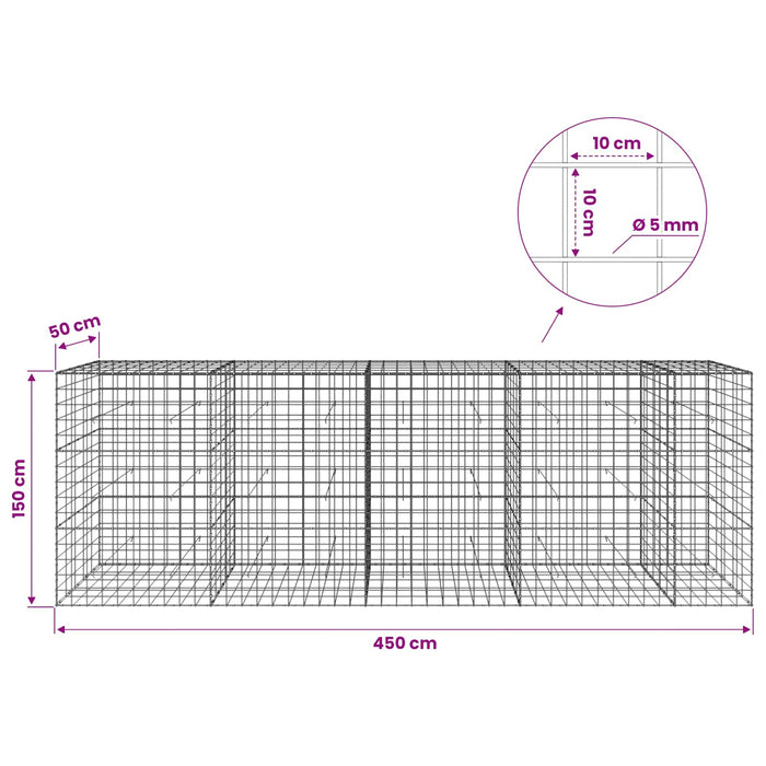 Gabion cu fir de 5 mm și plasă de 10x10 cm 450x50x150 cm WALTI