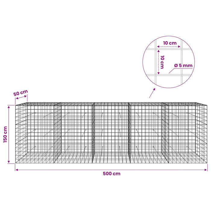 Gabion cu fir de 5 mm și plasă de 10x10 cm 500x50x150 cm WALTI