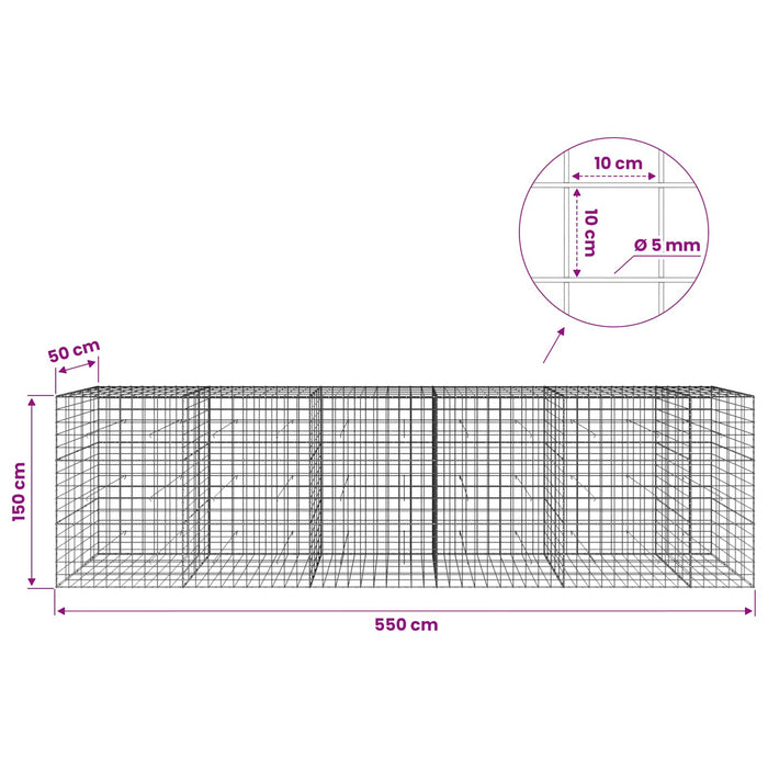Gabion cu fir de 5 mm și plasă de 10x10 cm 550x50x150 cm WALTI