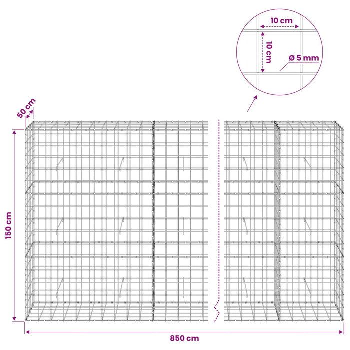 Gabion cu fir de 5 mm și plasă de 10x10 cm 850x50x150 cm WALTI