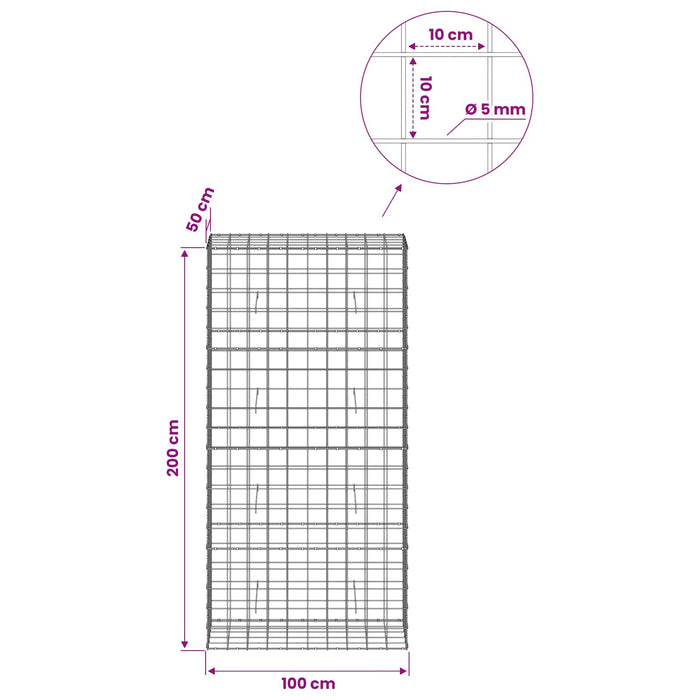 Gabion cu fir de 5 mm și plasă de 10x10 cm 100x50x200 cm WALTI