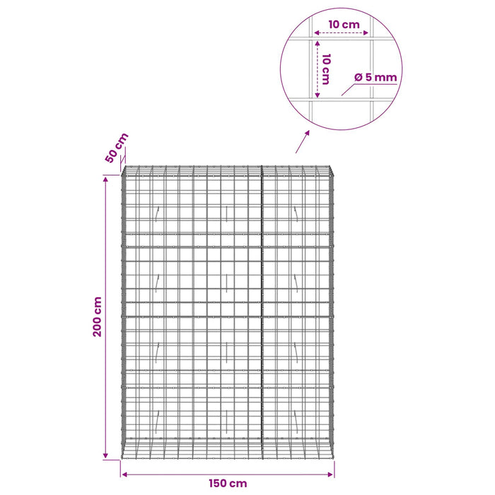 Gabion cu fir de 5 mm și plasă de 10x10 cm 150x50x200 cm WALTI
