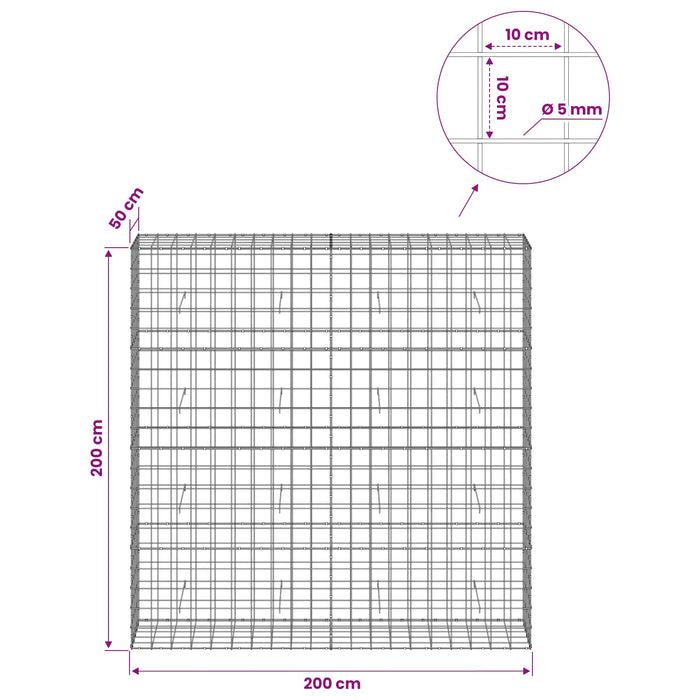 Gabion cu fir de 5 mm și plasă de 10x10 cm 200x50x200 cm WALTI