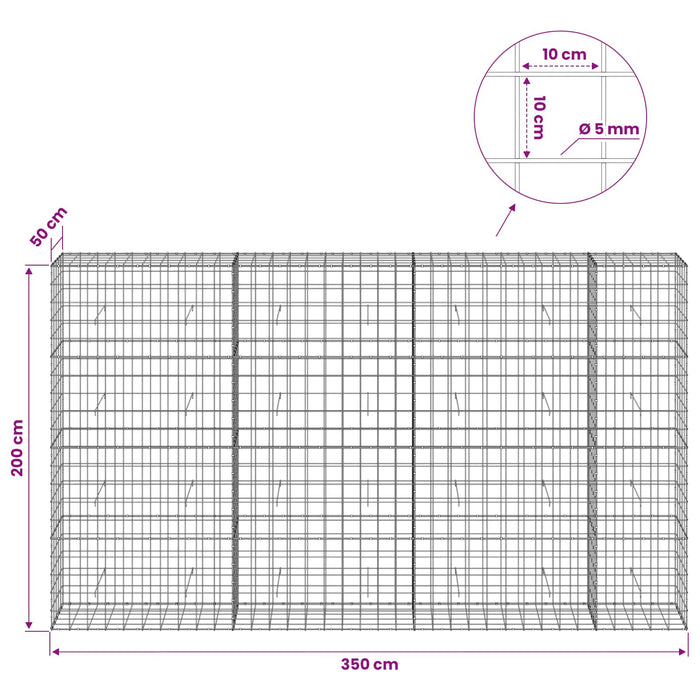 Gabion cu fir de 5 mm și plasă de 10x10 cm 350x50x200 cm WALTI