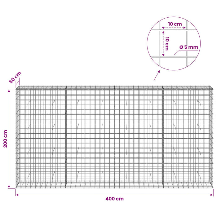 Gabion cu fir de 5 mm și plasă de 10x10 cm 400x50x200 cm WALTI