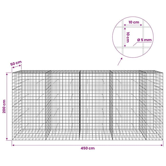 Gabion cu fir de 5 mm și plasă de 10x10 cm 450x50x200 cm WALTI