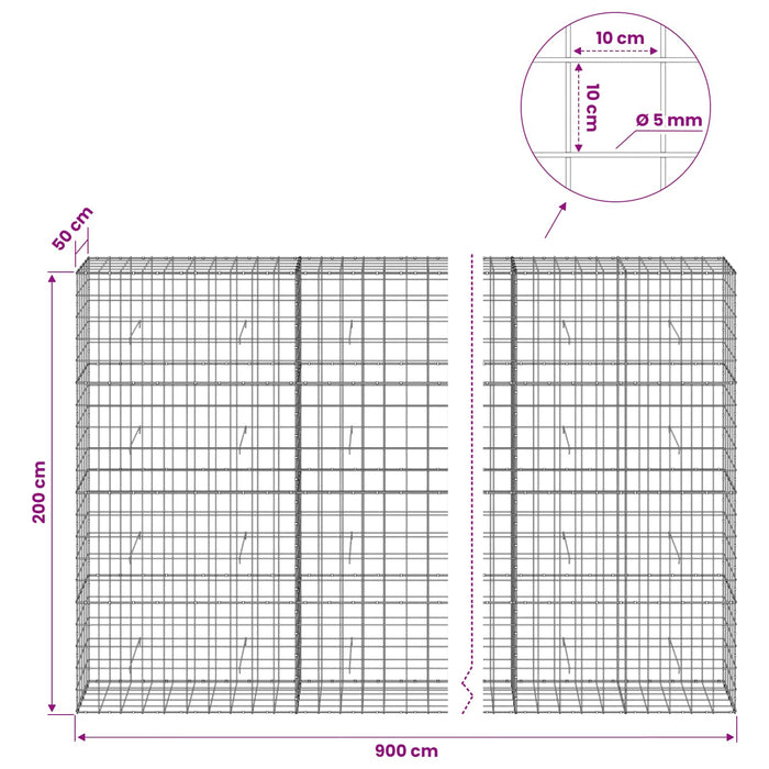 Gabion cu fir de 5 mm și plasă de 10x10 cm 900x50x200 cm WALTI