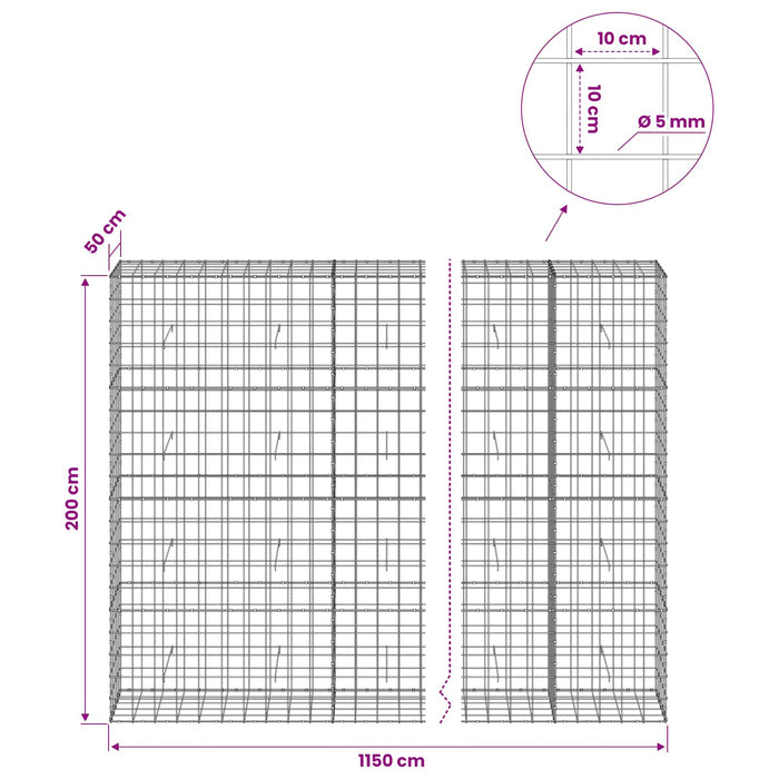 Gabion cu fir de 5 mm și plasă de 10x10 cm 1150x50x200 cm WALTI