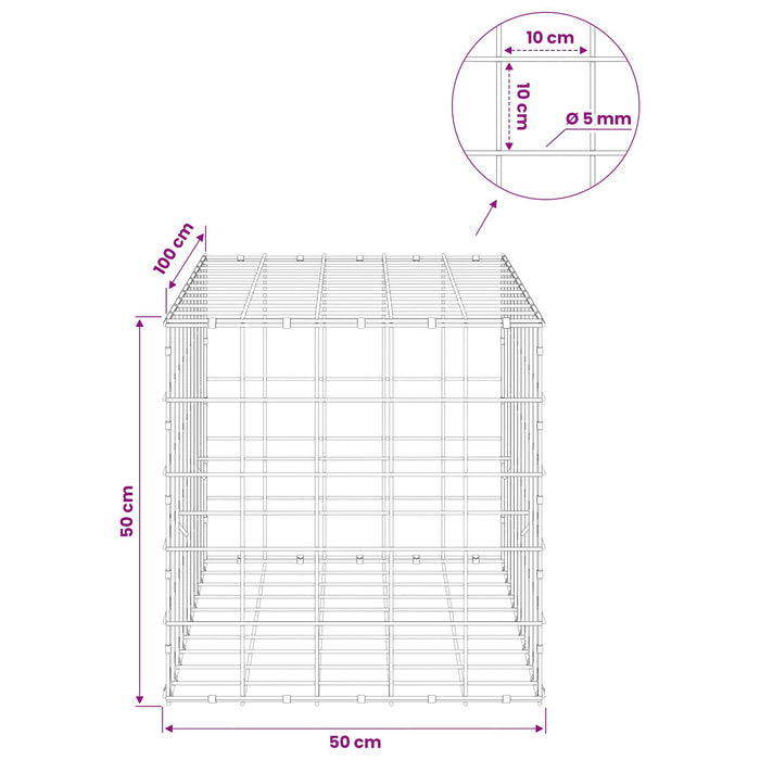 Gabion cu fir de 5 mm și plasă de 10x10 cm 50x100x50 cm WALTI