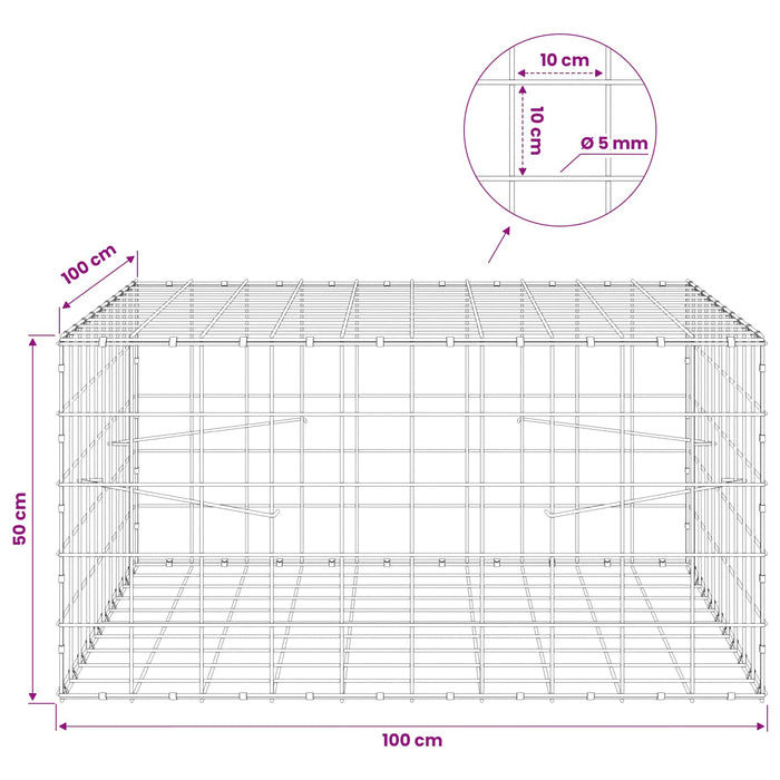 Gabion cu fir de 5 mm și plasă de 10x10 cm 100x100x50 cm WALTI
