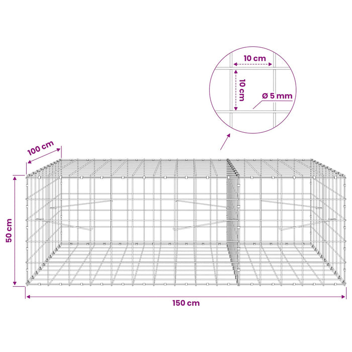 Gabion cu fir de 5 mm și plasă de 10x10 cm 150x100x50 cm WALTI