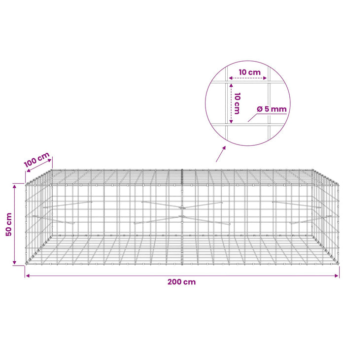 Gabion cu fir de 5 mm și plasă de 10x10 cm 200x100x50 cm WALTI