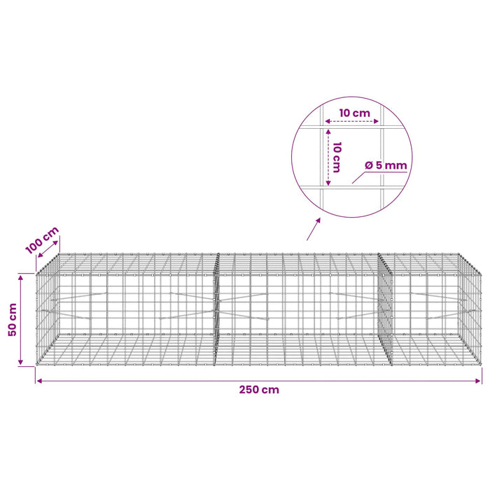 Gabion cu fir de 5 mm și plasă de 10x10 cm 250x100x50 cm WALTI