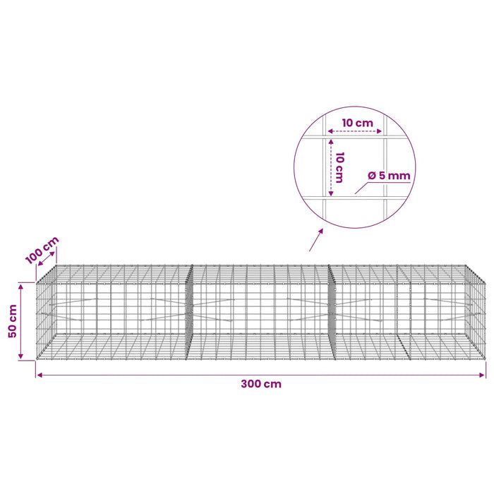 Gabion cu fir de 5 mm și plasă de 10x10 cm 300x100x50 cm WALTI