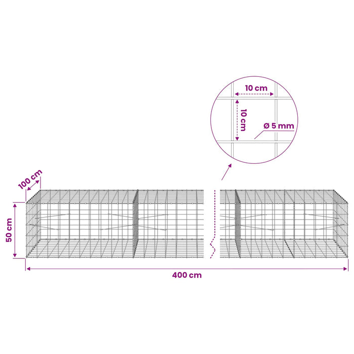 Gabion cu fir de 5 mm și plasă de 10x10 cm 400x100x50 cm WALTI