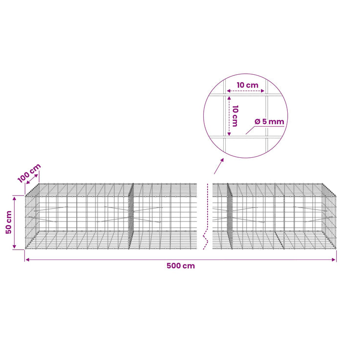 Gabion cu fir de 5 mm și plasă de 10x10 cm 500x100x50 cm WALTI