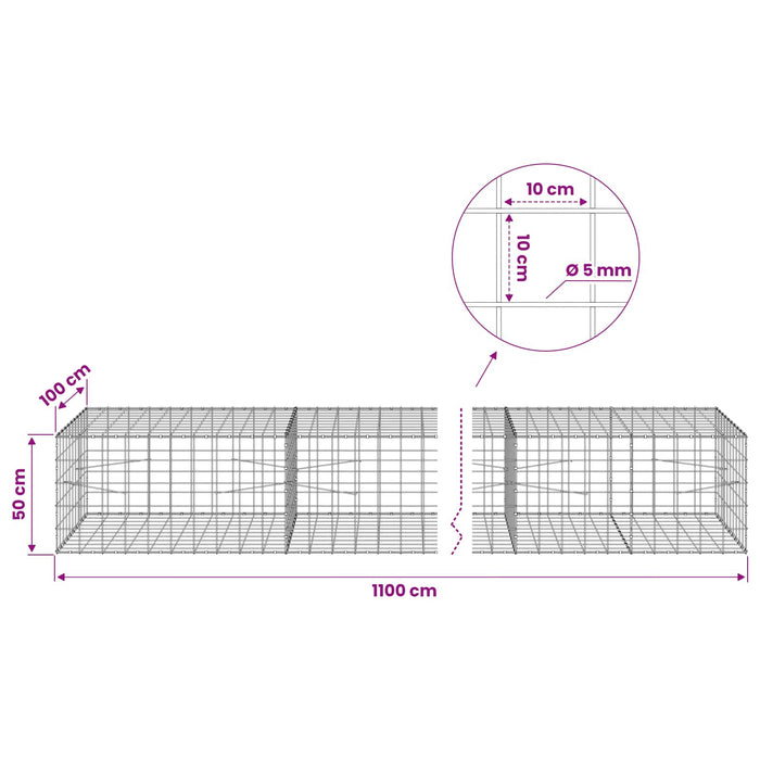 Gabion cu fir de 5 mm și plasă de 10x10 cm 1100x100x50 cm WALTI