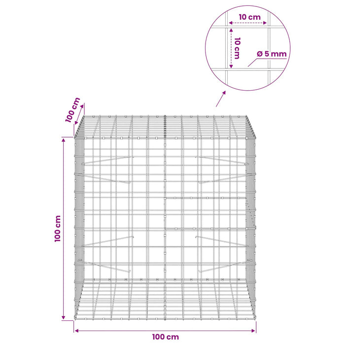 Gabion cu fir de 5 mm și plasă de 10x10 cm 100x100x100 cm WALTI