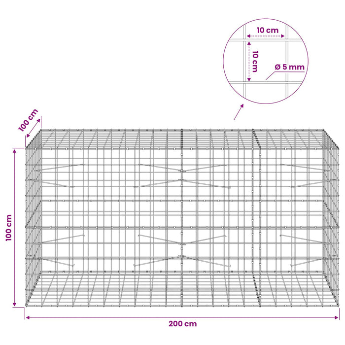Gabion cu fir de 5 mm și plasă de 10x10 cm 200x100x100 cm WALTI