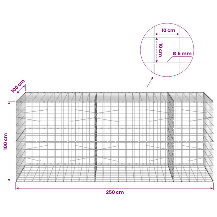 Gabion cu fir de 5 mm și plasă de 10x10 cm 250x100x100 cm WALTI