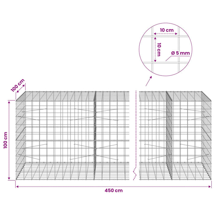 Gabion cu fir de 5 mm și plasă de 10x10 cm 450x100x100 cm WALTI
