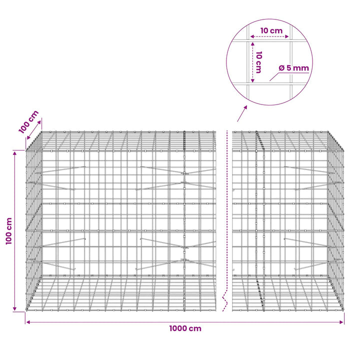 Gabion cu fir de 5 mm și plasă de 10x10 cm 1000x100x100 cm WALTI