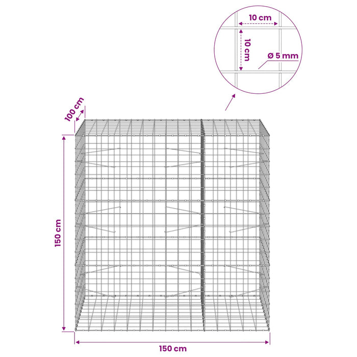 Gabion cu fir de 5 mm și plasă de 10x10 cm 150x100x150 cm WALTI