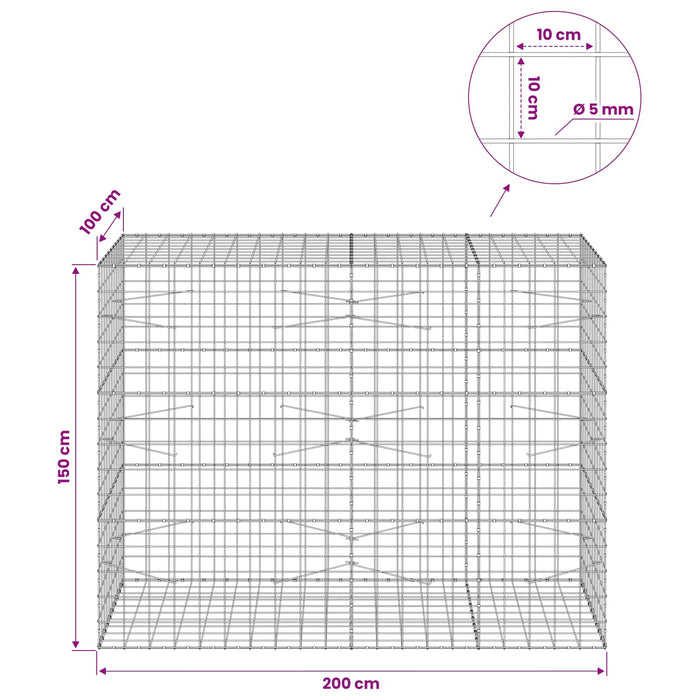 Gabion cu fir de 5 mm și plasă de 10x10 cm 200x100x150 cm WALTI